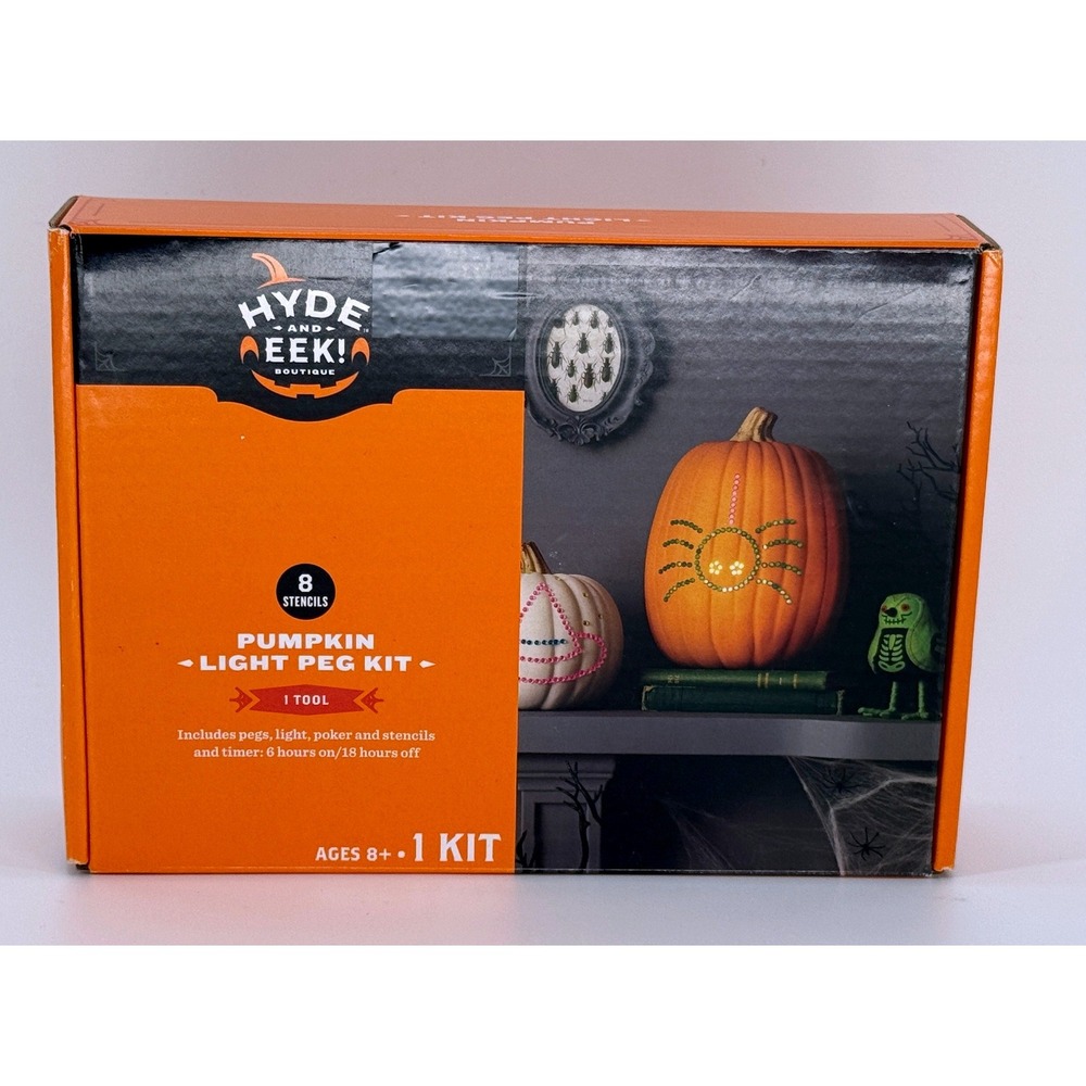 Hyde and Eek Pumpkin Light Peg Kit 400 Pegs 8 Stencils Halloween Decor